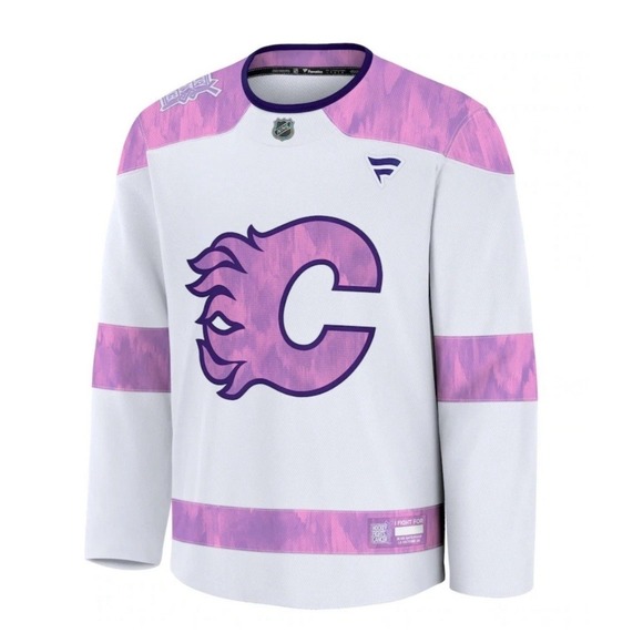 Calgary Flames Fanatics Jersey Men Sz M Hockey Fights Cancer 2024 NHL White Pink
